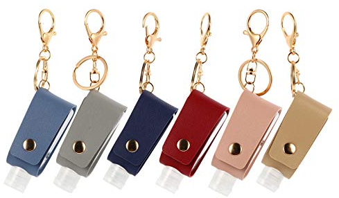 SOIMISS 6 Stücke Parfüm Reiseflaschen Schlüsselanhänger mit PU Leder Hülle Flip Cap Flasche Leere Seifenspender Nachfüllbare Duschgel Reisebehälter für Shampoo Handgel(Zufällige Farbe)