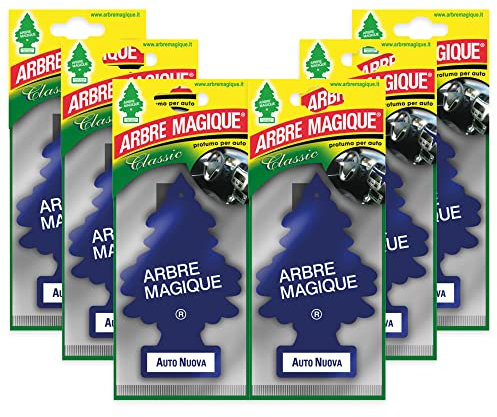 Arbre Magique Mono Parfum de voiture, fragrance Voiture Neuve, parfum classique et élégant, durée jusqu'à 7 semaines, fabriqué en Italie, lot de 6 pièces