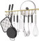 OKEPOO Kitchen Hanging Racks 304 Stainless Steel 20 Inch Rail Utensil Storage Hanger with 10 Pcs Noiseless Sliding Hooks, Wall Mounted Rod Holder for Pots Pan Spatula Spoon Cookware Mug Cup. (Golden)