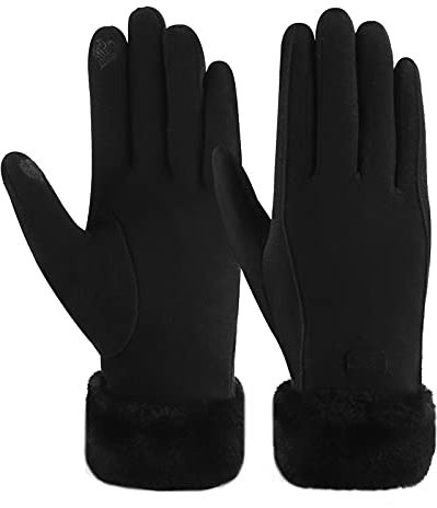 ZASFOU Damen Winter Warm Touchscreen Handschuhe mit Fleece Gefütterte Strick winterhandschuhe für Kaltes Wetter,Schwarz,L