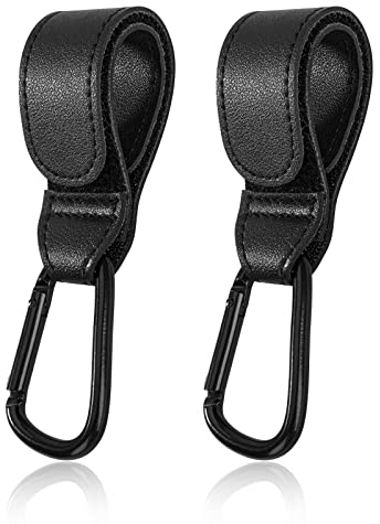 Kinderwagen Haken Leder Taschenhalter mit Karabiner Kinderwagen Zubehör für Wickeltaschen Einkaufstasche 2 Stück Schwarz