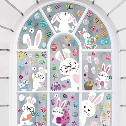 fanquare Frohe Ostern Fensteraufkleber Kaninchen Ostereier Küken Wandaufkleber Wandtattoo Kunst Deko für Kinderzimmer Party