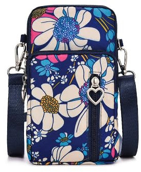 LTLSZRN Handytasche zum Umhängen, Handy Umhängetasche, Geldbörse Brieftasche, Nylon Kleine Umhängetasche mit Kopfhörer Eingang, Crossbody Schultertasche, Schultertasche für Handy unter 7 zoll(Blume)