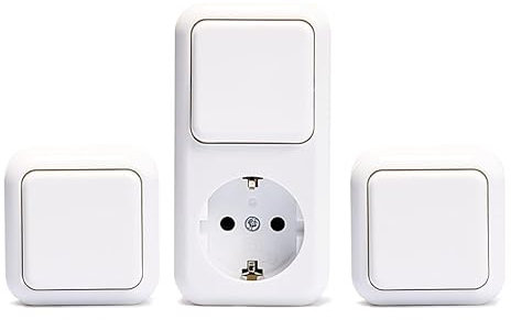 MC POWER Aufputz Steckdosen Wechselschalter Set 3-teilig | Finery | 2x Wechselschalter 1-fach, 1x Wechselschalter-Steckdose Kombination vertikal für innen, weiß