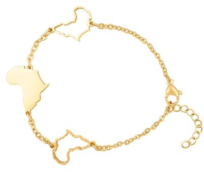 d'origine Afrika Landkarten Armband Gold Unisex Damen Herren, Afrikanischer Schmuck, Afrikanisches Armband, Afrika Flaggen Schmuck