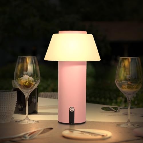 Ecvivk LED Tischlampe Kabellos Pilz Lampe Touch Dimmbare Aufladbar Akku Tischleuchte Warmweiß Nachttischlampe Tragbare Indoor & Outdoor Tischlampe Wasserdichte für Schlafzimmer/Terrasse/Essen(Rosa).