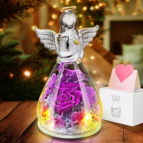 Geschenke für mama, LED Ewige Rose im Engel Figur Muttertagsgeschenk Geburtstagsgeschenk für Mama Frauen Mutter Tochter Geschenk, Muttertagsgeschenke für Mama Infinity Rosen Blumen Geschenk für Mama