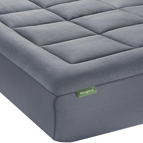 Niagara Bamboo Mattress Topper Double Bed Size - 2.5 cm Thick Breathable Pillow Top Mattress Pad for Back Pain Relief - Pocket Topper Fits 20-50 cm Mattress (Dark Grey, 135x190 cm)