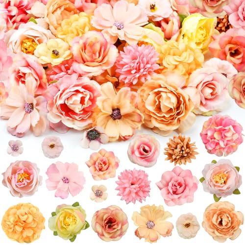XRPRPX 40 PCS Ensemble de Fleurs Artificielles Têtes de Fleurs Artificielles Fausse Fleur Decoration Petite 2~4cm Fleur Artificielle Decoration Fleurs en Tissu pour DIY, Mariage, Jardin, Bureau