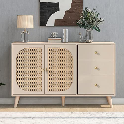 boorbin Esszimmer Wohnzimmer Sideboard Kommode Stehschrank Aufbewahrung Sideboard TV-Tisch mit Türen und Schubladen mit großem Stauraum Offwhite Creme Breite (Cremefarben, 120 * 40 * 82.5cm()