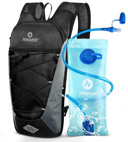 Nepest 6L Fahrradrucksack – MTB & Outdoor-Begleiter mit 2L Trinkblase | Verstellbarer Brust- & Taillengurt mit Sicherheitspfeife | Für Radfahren, Laufen & Skifahren, Schwarz