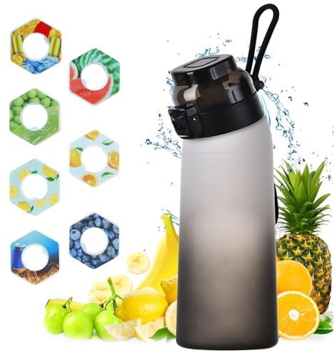 Xeletu Air Bouteille d'eau avec 7 dosettes aromatiques, 700 ml sans BPA Bourrettes Tritan Gaufres Arômes Fruits Parfumés Gourde Preuve de Fuite 0 Calories Tasse d'eau avec Paille pour Sport