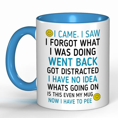 Funny 'I Came, I Saw, I Forgot' Coffee Mug – Humorous Gift for Men & Women, Perfect for Birthday Gifts, Christmas Presents & Office White Elephant (Blue)