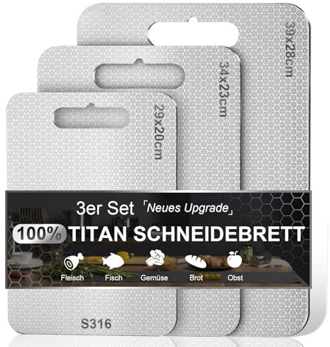 3 Pièces Planche a Decouper Inox S316, Planche à découper en Titane Double Face de Qualité Alimentaire, AntibactéRien et Sans BPA, Multifonction Planches Cuisine pour Viande, Fruits et Légumes