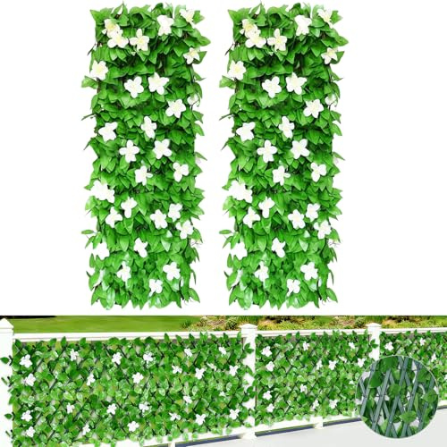 Lot de 2 brise-vue en lierre - 200 cm - Clôture de jardin - Orchidée blanche - Protection contre les regards indiscrets - Paroi de plantes artificielles extensibles - Plantes artificielles protégées