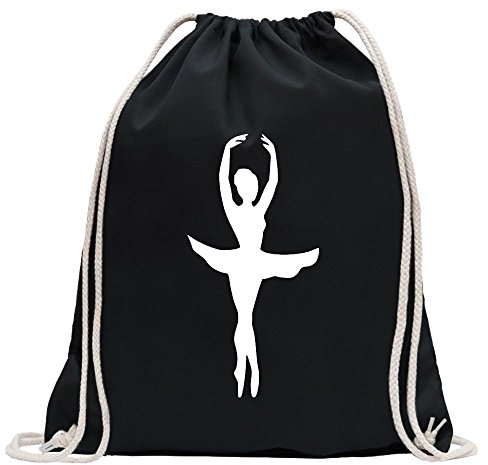 Kiwistar - Turnbeutel - schwarz - Ballerina Primaballerina - Fun Rucksack Sport Beutel Gymsack Baumwolle mit Ziehgurt