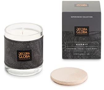 DECORAGLOBA - Vela Aromática en Vaso de Cristal - Fragancia BAKHIT- Aroma masculino de canela, cedro y sándalo - Colección África Experience - 50 Horas de Quemado (220gr)