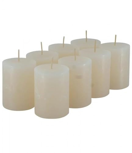 Rustikale Stumpenkerzen – 8 Stück - Wachskerzen/Rustickerzen/Adventskerzen Weihnachten (Wollweiß, Klein: Höhe 8cm / Ø 6cm)