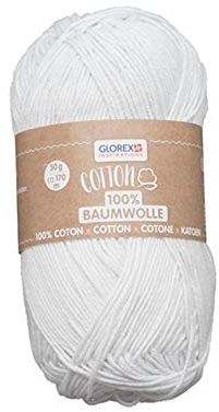 Glorex 5 1004 00 - Cotton 100 % Baumwolle, vielseitig einsetzbar zum Stricken, Häkeln und Basteln, sehr gute Qualität, weich und waschbar, 50 g, ca. 170 m, weiß