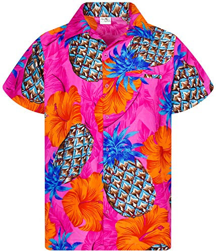 King Kameha Funky Hawaii-Hemd, Herren, Kurzarm, Pineapple-Hibiscus, Shadow-Pink, 5XL