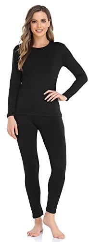 WEERTI Thermal Underwear for Women Long Johns with Fleece Lined Base Layer Women Cold Weather Top Bottom-Black M