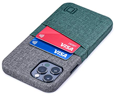Dockem - Custodia a Portafoglio per iPhone 12 e iPhone 12 Pro: Piastra Metallica Integrata per Montaggio Magnetico e 2 Porta Carte di Credito: Luxe M2 da 6.1, in Pelle Sintetica (Verde e Grigio)