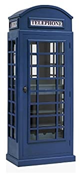 Woodkings Barregal Telefonzelle I Holz blau I Weinregal im London Design I stylische Barschrank mit Glashänge Flaschenregal I Hausbar