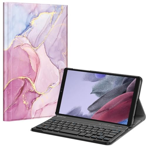 Fintie Keyboard Case for Samsung Galaxy Tab A7 Lite 8.7 Inch Model 2021 (SM-T220/T225/T227), Slim and Lightweight Protective Case with Magnetically Removable Wireless Bluetooth Keyboard, Marble