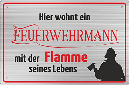 Geschenkeparadies 24 Deko Blechschild 20x30cm Hier wohnt EIN Feuerwehrmann mit der Flamme seines Lebens