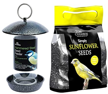 Wolvercroft Garden Centre Tom Chambers Futterstation für Samen, gehämmert, Stahl, 2 Ports, TomChambers Simply Sonnenblumensamen, 1 kg
