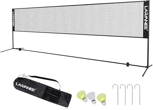 LARMNEE Badminton Netz, 5 m Volleyballnetz, Federballnetz, 3-Fach-Höhenverstellbar 107/120/155cm, Tragbares Set für Tennis, Badminton oder Volleyball, für Garten, Indoor, Outdoor EHS05BN02