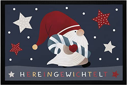 MoonWorks® Fußmatte Weihnachten Wichtel Hereingewichtelt Wintermotiv Sterne Gnomes Zwerge rutschfest & waschbar schwarz 60x40cm