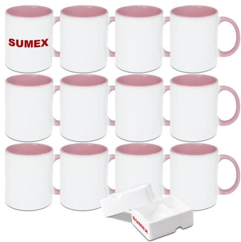 Sumex 11 OZ Set de 12 tasses de sublimation,325ml Blanc tasses à sublimation(Couleur rose)