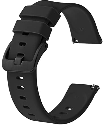 BISONSTRAP Cinturino per Orologi in Silicone, Leggeri Cinturini con Sgancio Rapido, 20mm, Nero con Fibbia Nera