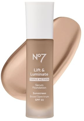 No7 Lift & Luminate Triple Action Serum Foundation - Calico - Liquid Foundation Makeup with SPF 15 for Dewy, Glowy Base - Radiant Serum Foundation for Mature Skin (30ml)