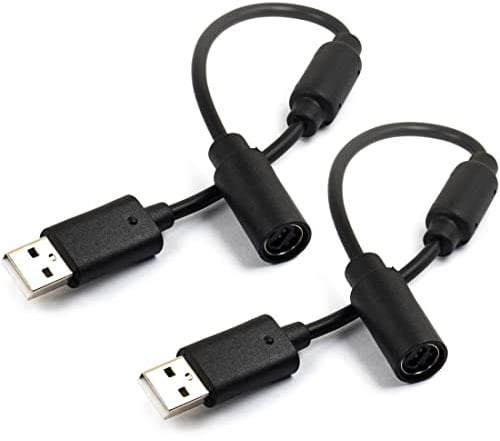 risingsaplings 2pcs USB Breakaway Cord for Xbox 360 & Slim Wired Controller, Dongle Adapter Extension Cable Replacement (2pcs (Black))
