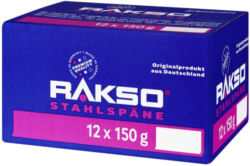 RAKSO Stahlspäne fein - 1,8 kg, 12 Banderolen à 150g, schleift offenporiges Holz, entfernt sehr grobe Verschmutzungen, Dämm -, Filtermaterial