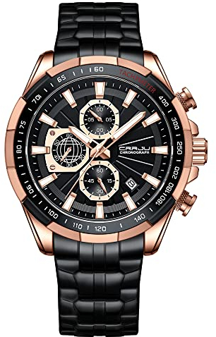 CRRJU Uhr Herren Chronographen Armbanduhr für Männer Wasserdicht Edelstahlarmband Business Analog Quarzuhr Mann Uhren (Schwarz Gold)