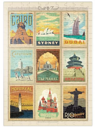 MyPuzzle World Travel, Collage, Vintage Poster - Premium 200 Teile Puzzle - MyPuzzle Sonderkollektion von Anderson Design Group