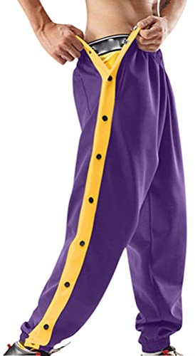 Yegirlzs Pantaloni Tuta Uomo Cotone Sportivi Pantaloni con Tasche Leggero Pantaloni Elasticizzati Pantaloni Trousers da Jogging Running Activewear Pantalone con Bottoni Laterali A Viola S