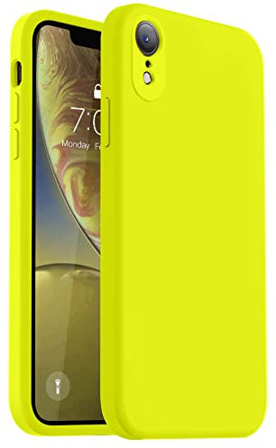 Vooii Kompatibel mit iPhone XR-Hülle, verbessertes Flüssigsilikon mit flachen Kanten, Kameraschutz, weiches kratzfestes Mikrofaserfutter, Handyhülle für iPhone 10 XR 15,5 cm (6,1 Zoll), Neon Lemon
