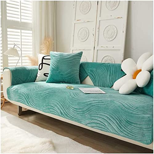 LINGKY Sofa/Couch überzug/überwurf, Sofaschoner rutschfest, Super Weicher Samt Sofabezug für Sofa L Form/U Form/Ecksofa 3/2/1 Sitzer, Sofaschutz Hund Kratzschutz Katze (Türkis,70x150cm)