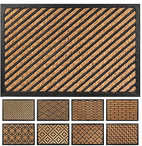 Primaflor Kokosmatte Zanzibar - Grid, 40x60 cm, Rutschhemmende Fußmatte mit Gummirand, Sehr Strapazierfähig und für Außen Geeignet, Outdoor Türmatte mit Bürsteneffekt, Schmutzfangmatte