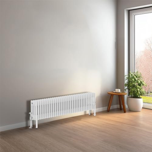 NRG Cast Iron Radiator Four Column 300x1460mm Gloss White Traditional Column Cast Iron Style Radiator Central Heating Radiator Perfect for Bathrooms, Kitchen, Living Room