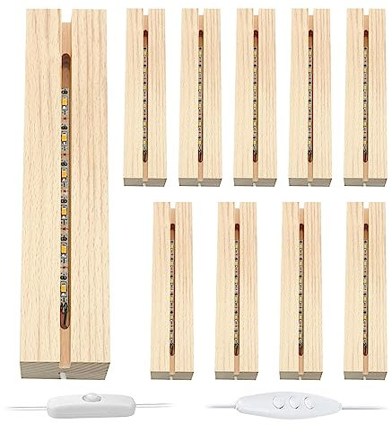 YWNYT LED-Lichtsockel, 150 x 45 x 30 mm, warmes/buntes Licht, rechteckig, beleuchteter Holzsockel, Ständer für 5 mm Acrylplatte, Kristallglas, Kunstharz, Kunst (10 warm)