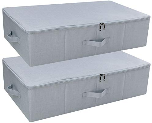 Pack de 2 cajas de almacenaje plegables bajo la cama con tapa de cremallera, cestas de almacenaje de tela sólida
