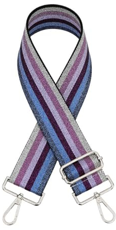 Whakano 1 Stück Modischer Bunt Verstellbar Schultergurt für Taschen Damen Herren,5cm Breit Taschengurt,Längenverstellbarer 75-130cm Schulterriemen,DIY Zubehör für Tasche,Silberne Schnalle,Blau Lila