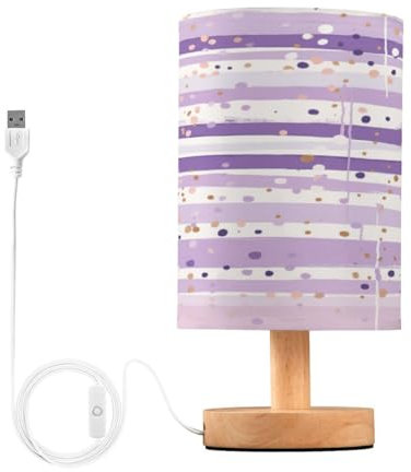 JUMBEAR Lampada da tavolo a pois viola, lampade da comodino con paralume in tessuto di lino, per camera da letto e soggiorno, lampadina LED inclusa