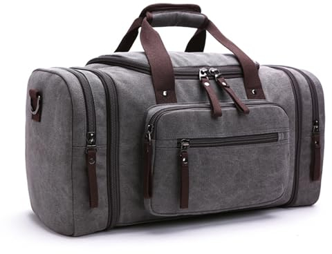 BEALIFE Retro Stil Vintage Canvas Reisetasche für Männer und Frauen, große Kapazität, großes Fassungsvermögen, Gepäck, Reise Seesäcke, grau