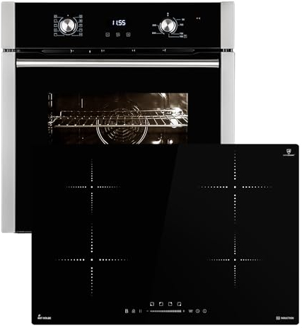 Autarkes Herdset: 60cm Einbaubackofen EB8010ED + 77cm Induktionskochfeld IH87704RL | Grill | Umluft | Heißluft | Teleskopauszüge | Automatik-Timer | 2-fach Wärmeschutzverglasung | SET8010IH877RL